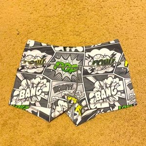 Comic book print mid rise booty shorts Feed Me Fight Me